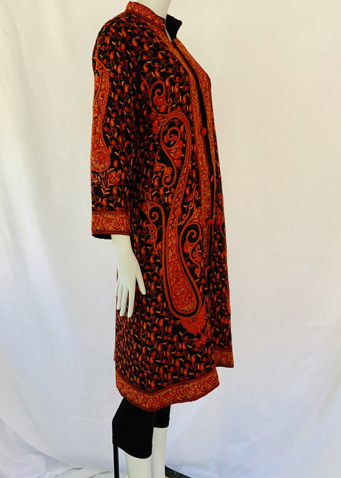 Hand Embroidered Long Jacket - Black and Red